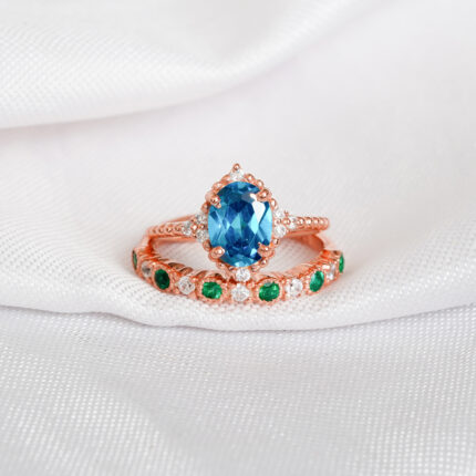 Blue Topaz Engagement Ring Set For Women