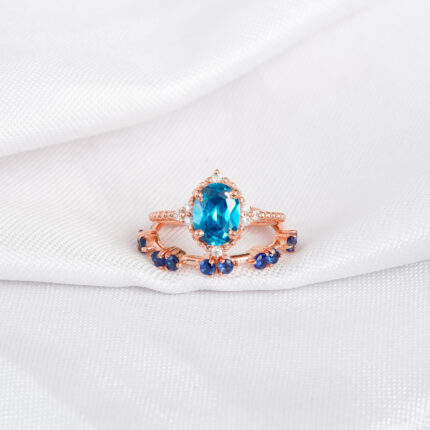 Blue Topaz Engagement Ring Set For Women