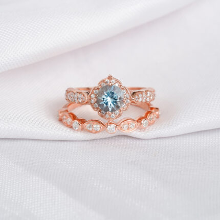 Aquamarine Engagement Ring Set For Women