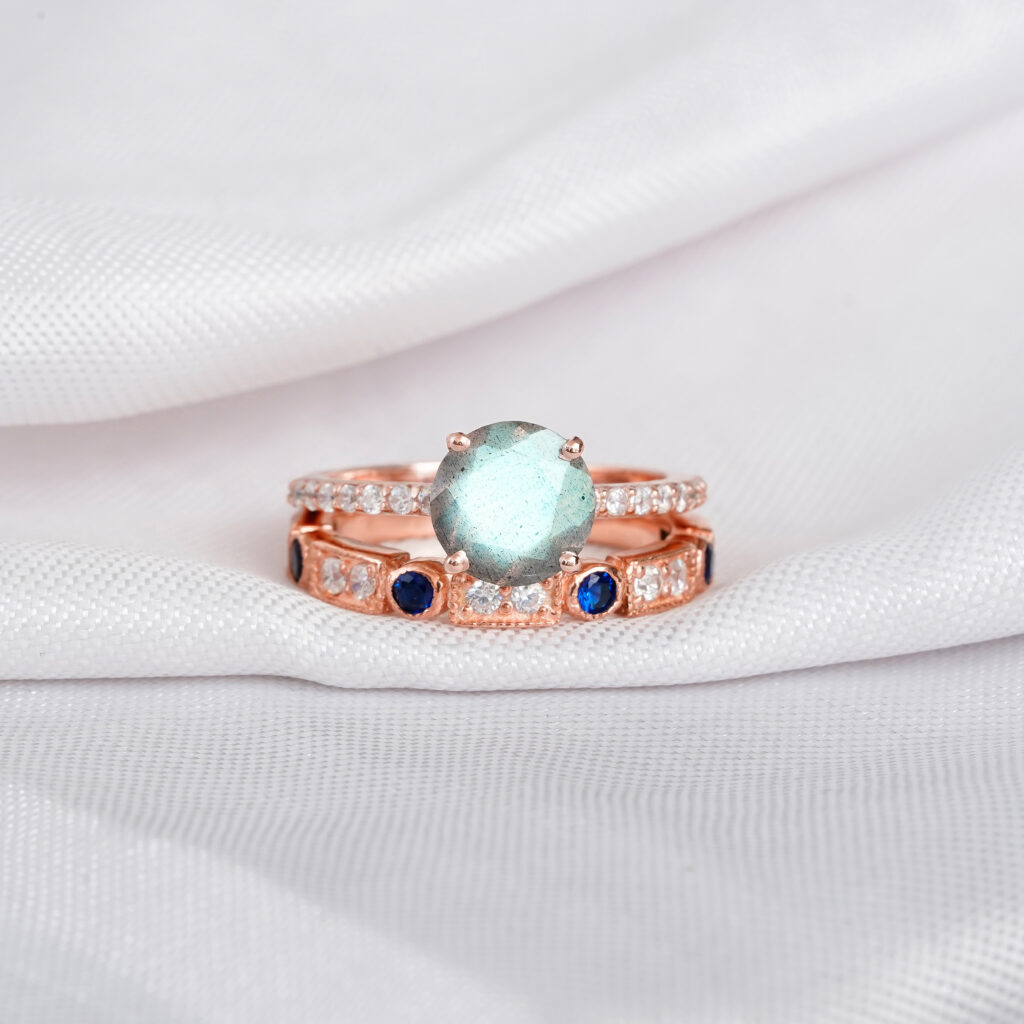 Labradorite Engagement Ring Set For Women