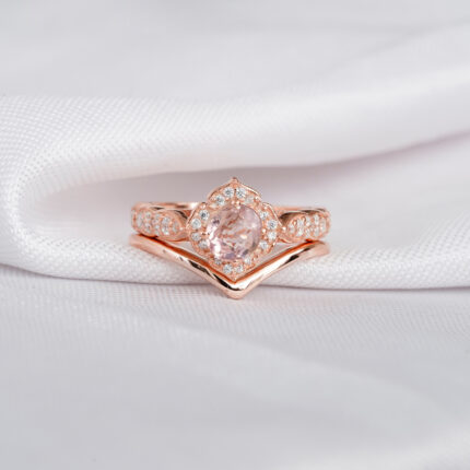 Morganite Engagement Ring Set For Women