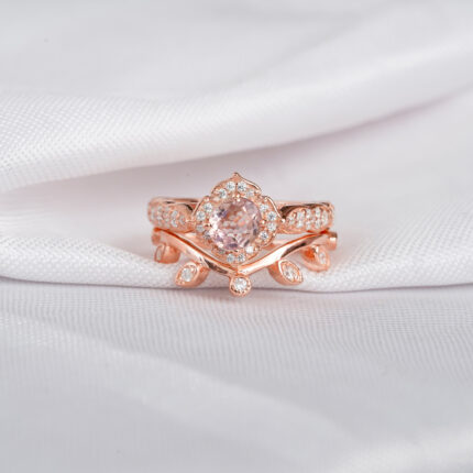Morganite Engagement Ring Set For Women