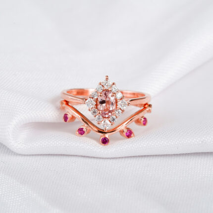 Morganite Engagement Ring Set For Women