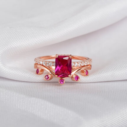 Ruby Engagement Ring Set For Women