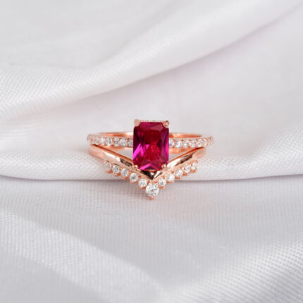 Ruby Engagement Ring Set For Women