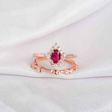 Ruby Engagement Ring Set For Women