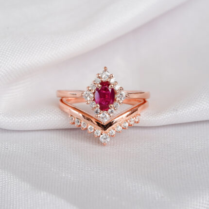Ruby Engagement Ring Set For Women