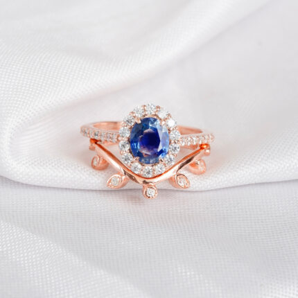 Blue Sapphire Engagement Ring Set For Women