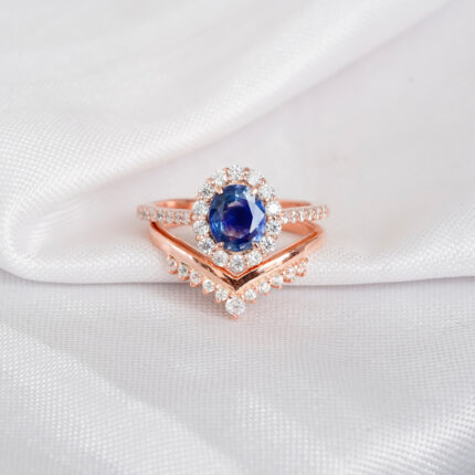 Blue Sapphire Engagement Ring Set For Women