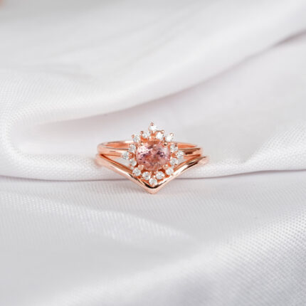 Morganite Engagement Ring Set For Women