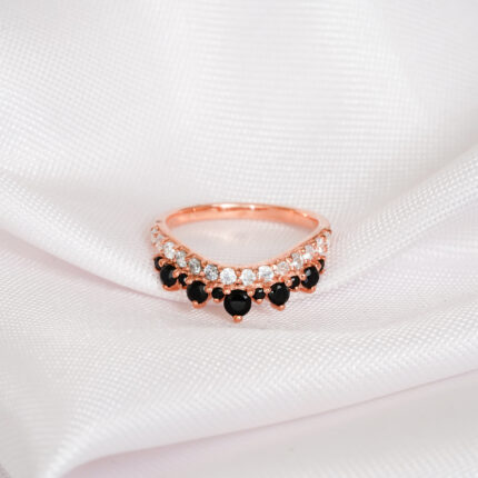 Black Onyx & Diamond Wedding Band For Women