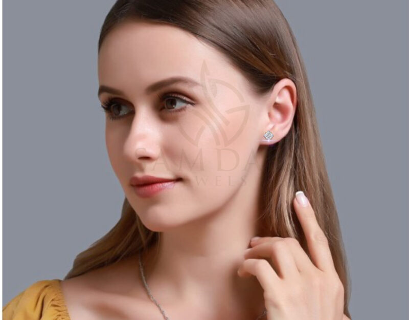 Princess Cut Moissanite Stud Earrings For Women - Image 11