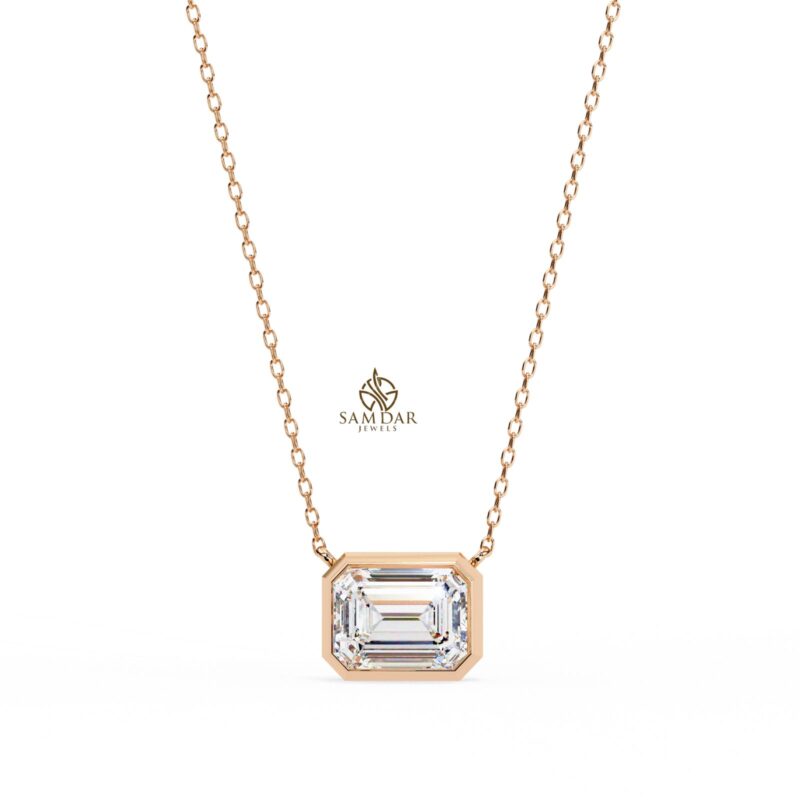 Emerald Cut Moissanite Pendant Necklace For Women