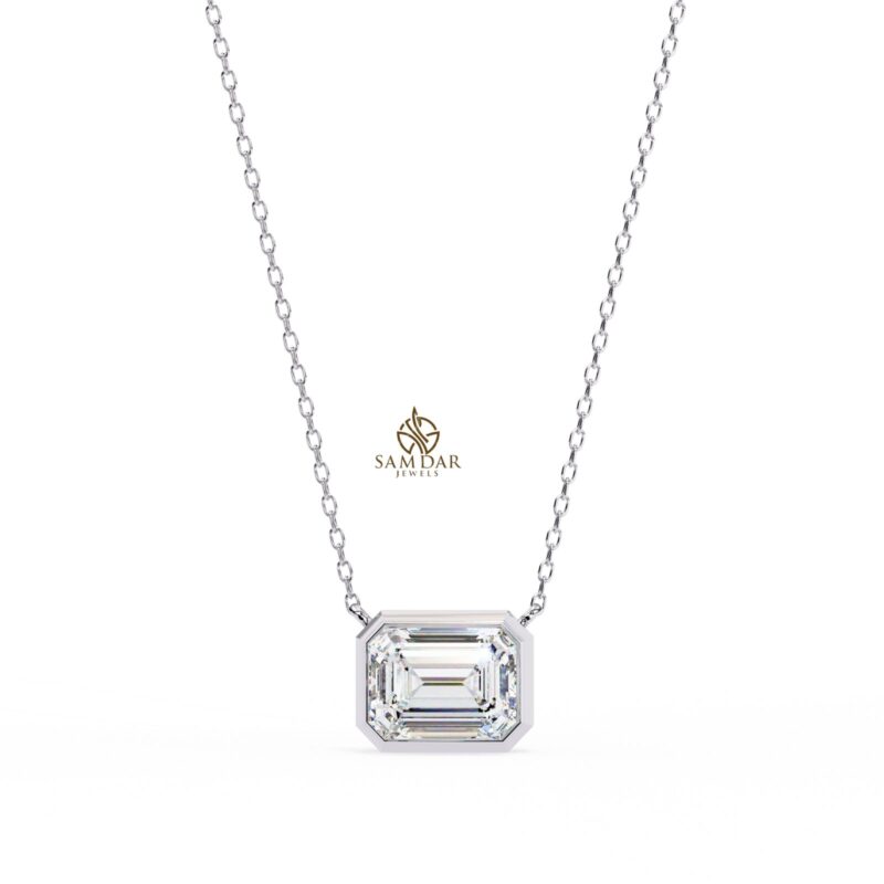 Emerald Cut Moissanite Pendant Necklace For Women - Image 9