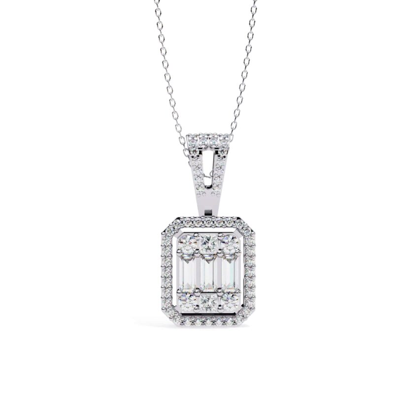 Round, Princess, Baguette Straight Moissanite Pendant Necklace For Women - Image 10