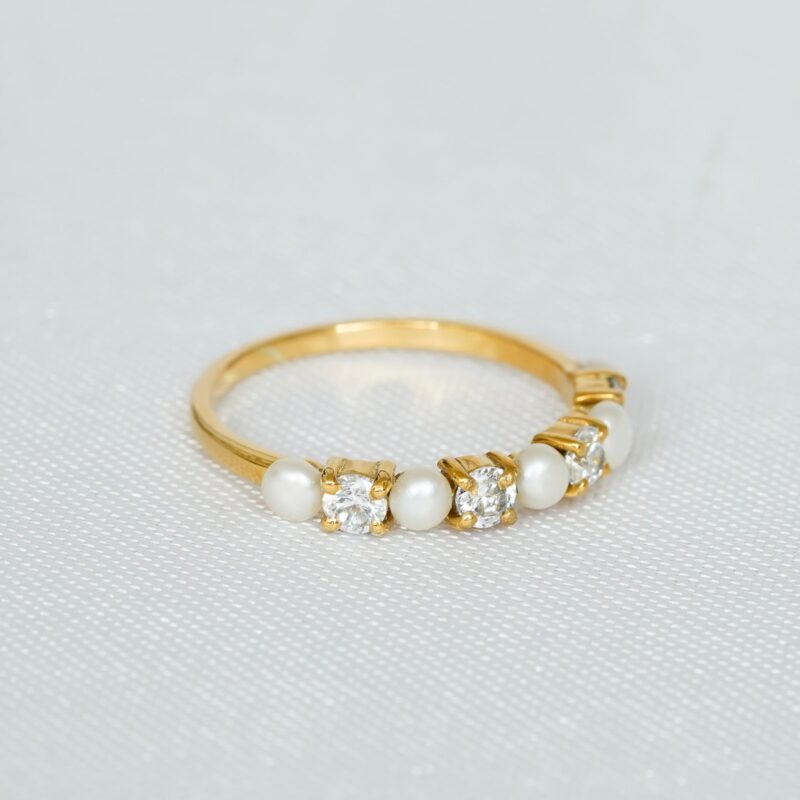 Pearl & Diamond Wedding Band For Women - Image 3