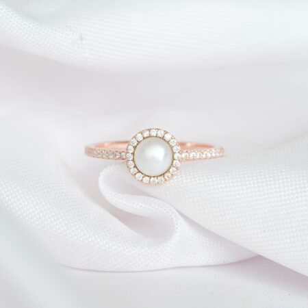 Round Pearl Engagement Ring for Women