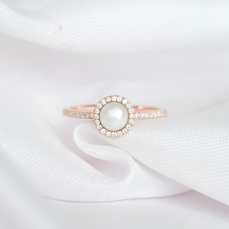 Round Pearl Engagement Ring for Women