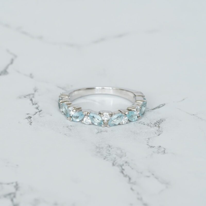 Aquamarine & Diamond Wedding Band For Women - Image 2