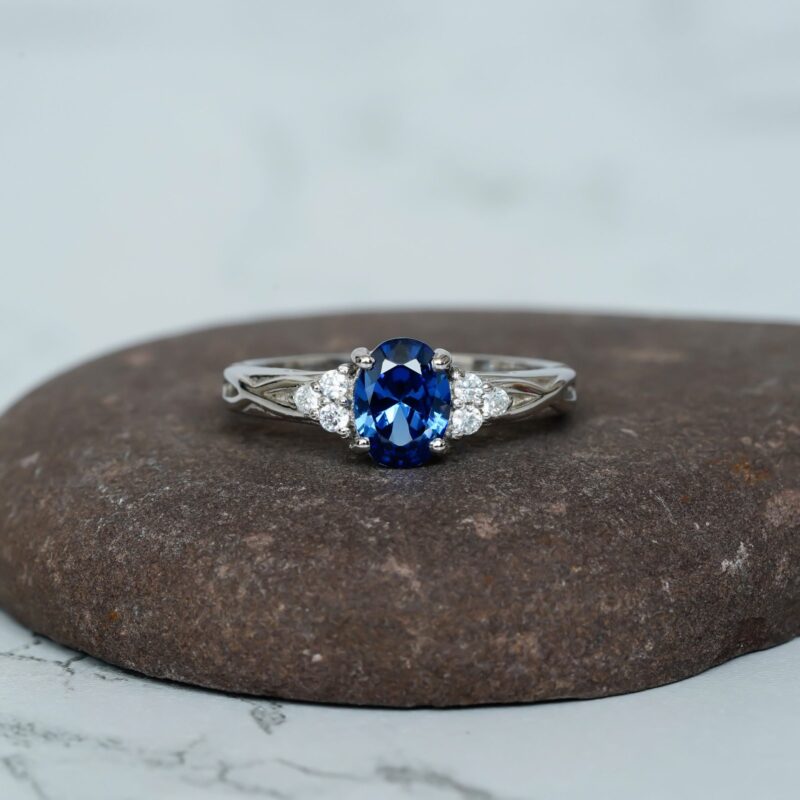 Oval Blue Sapphire Engagement Ring for Women - Image 3