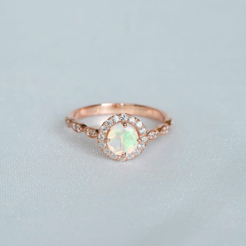 Round Opal Engagement Ring for Women - Image 2