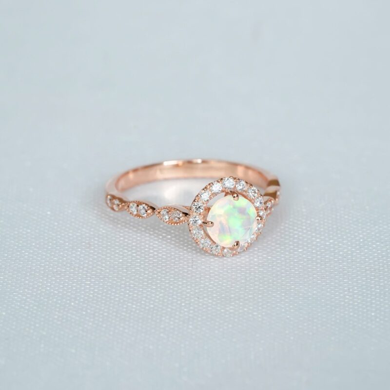 Round Opal Engagement Ring for Women - Image 3