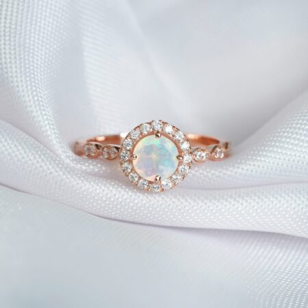 Round Opal Engagement Ring for Women