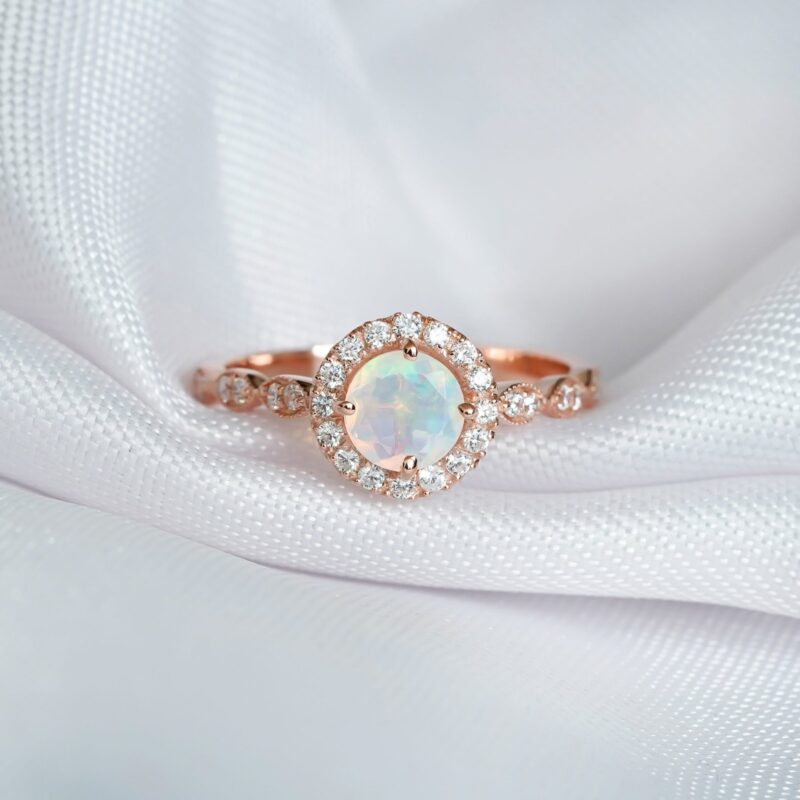 Round Opal Engagement Ring for Women