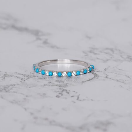 Turquoise & Diamond Wedding Band For Women