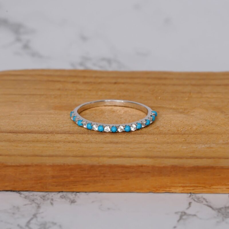 Turquoise & Diamond Wedding Band For Women - Image 3