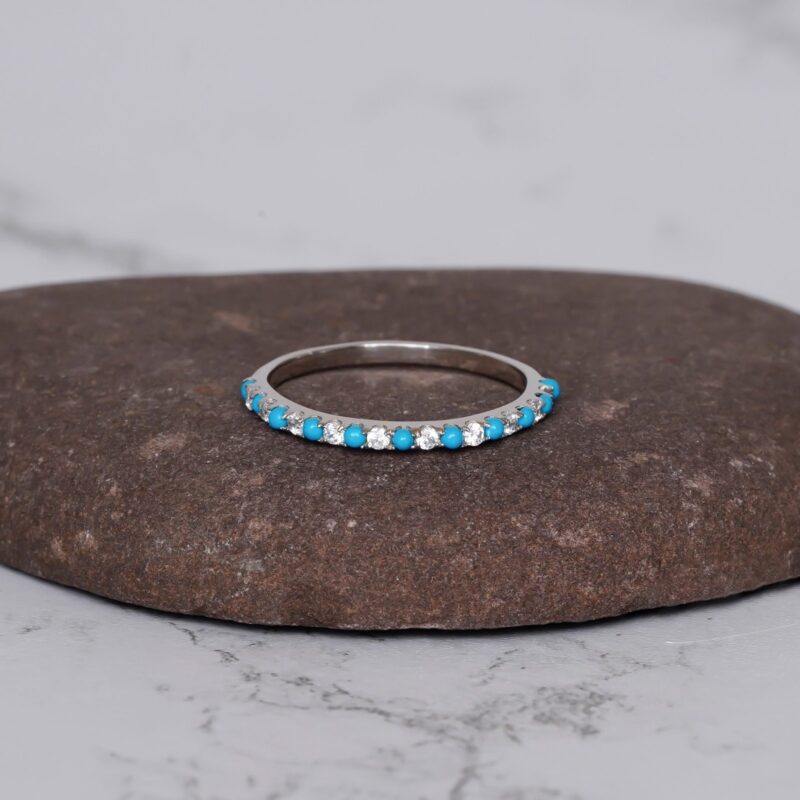 Turquoise & Diamond Wedding Band For Women - Image 4