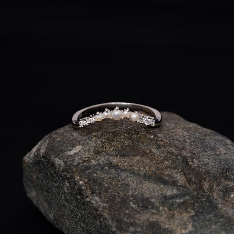 Pearl Diamond Wedding Band For Women - Image 2