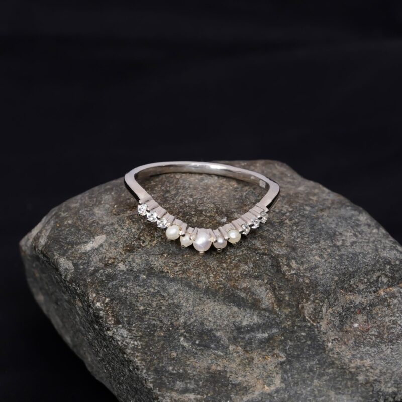 Pearl Diamond Wedding Band For Women