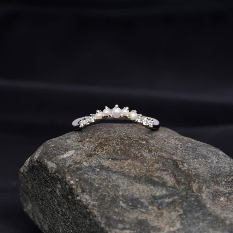 Pearl Diamond Wedding Band For Women - Image 5