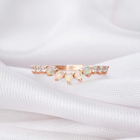 Opal Diamond Wedding Band For Women