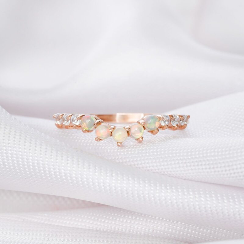 Opal Diamond Wedding Band For Women