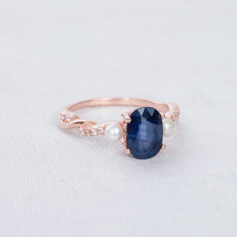 Blue Sapphire Engagement Ring Set For Women - Image 4