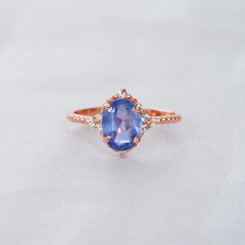 Blue Sapphire Engagement Ring Set For Women - Image 3