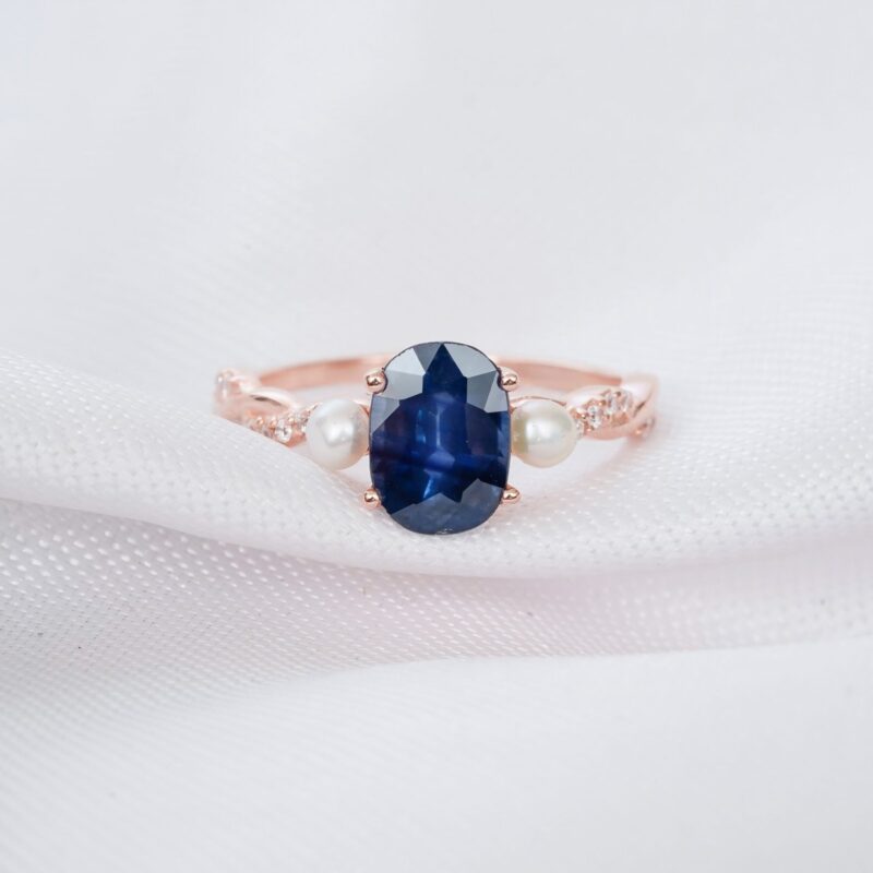 Blue Sapphire Engagement Ring Set For Women - Image 3