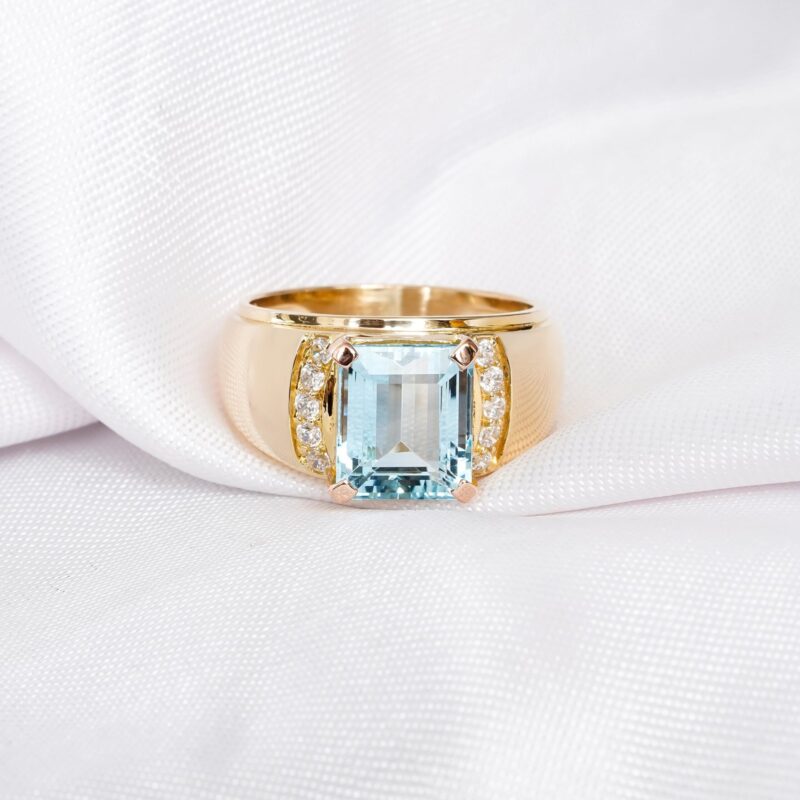 Emerald Cut Aquamarine Ring for Women