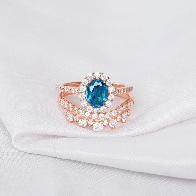Blue Topaz Engagement Ring Set For Women
