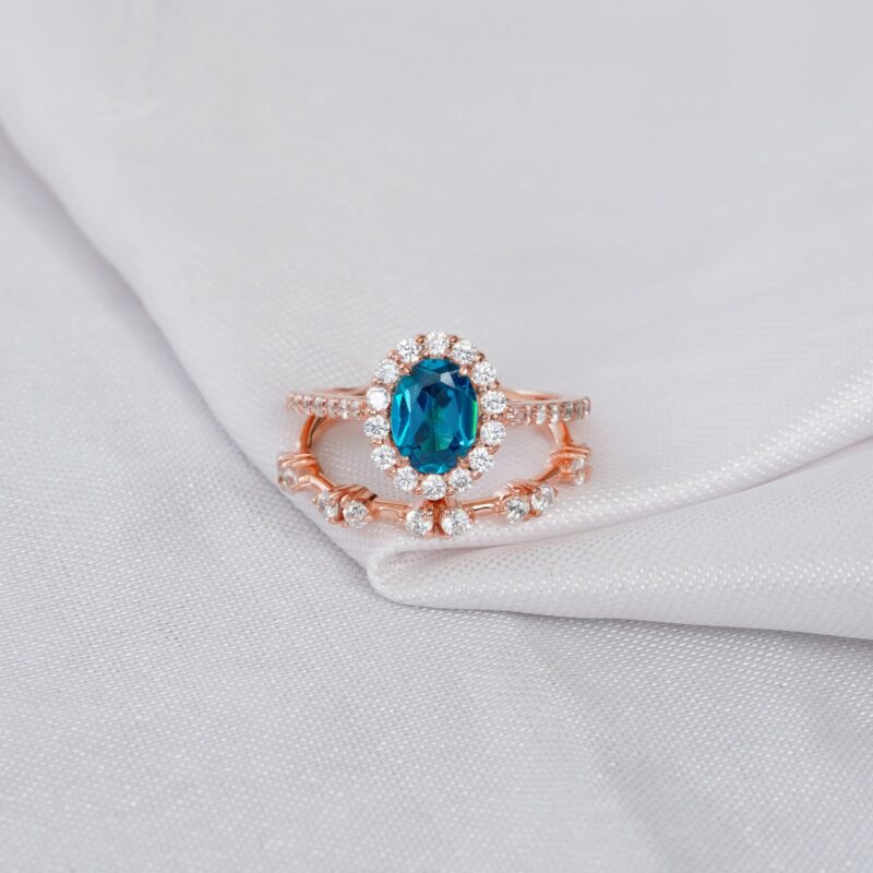 Blue Topaz Engagement Ring Set For Women