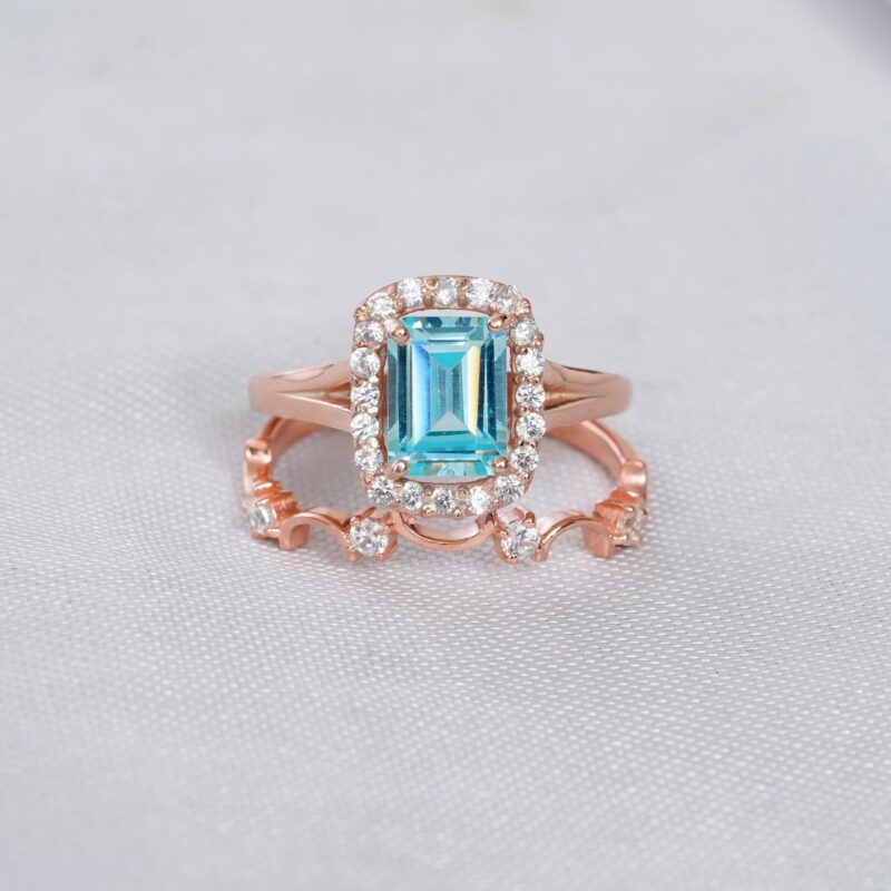 Aquamarine Engagement Ring Set For Women