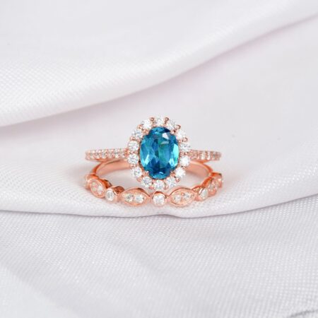 Blue Topaz Engagement Ring Set For Women