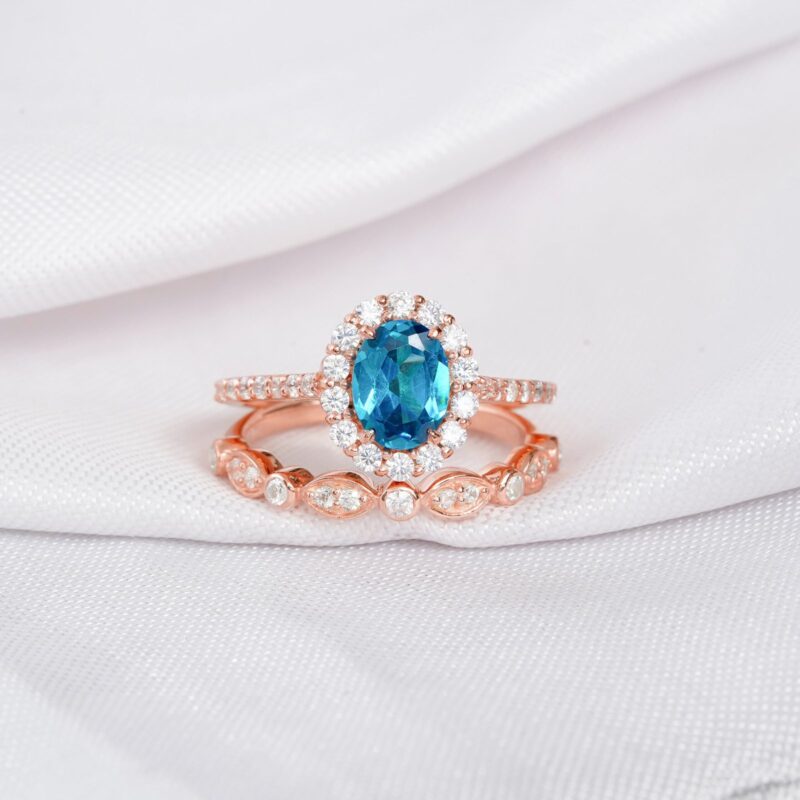 Blue Topaz Engagement Ring Set For Women