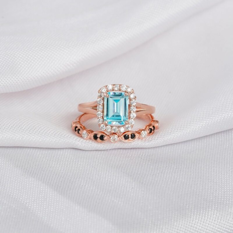 Aquamarine Engagement Ring Set For Women