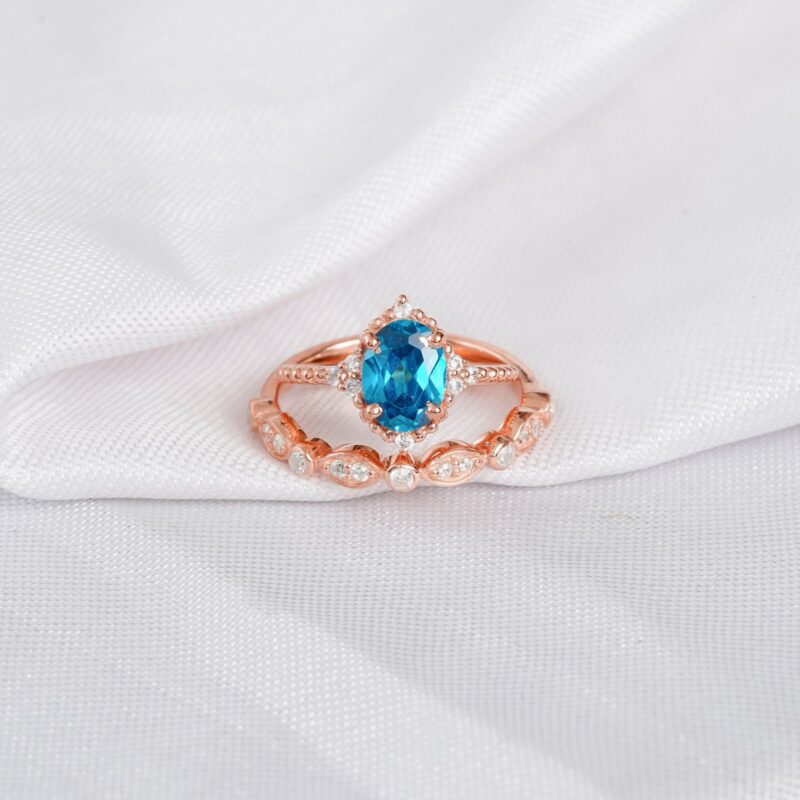 Blue Topaz Engagement Ring Set For Women