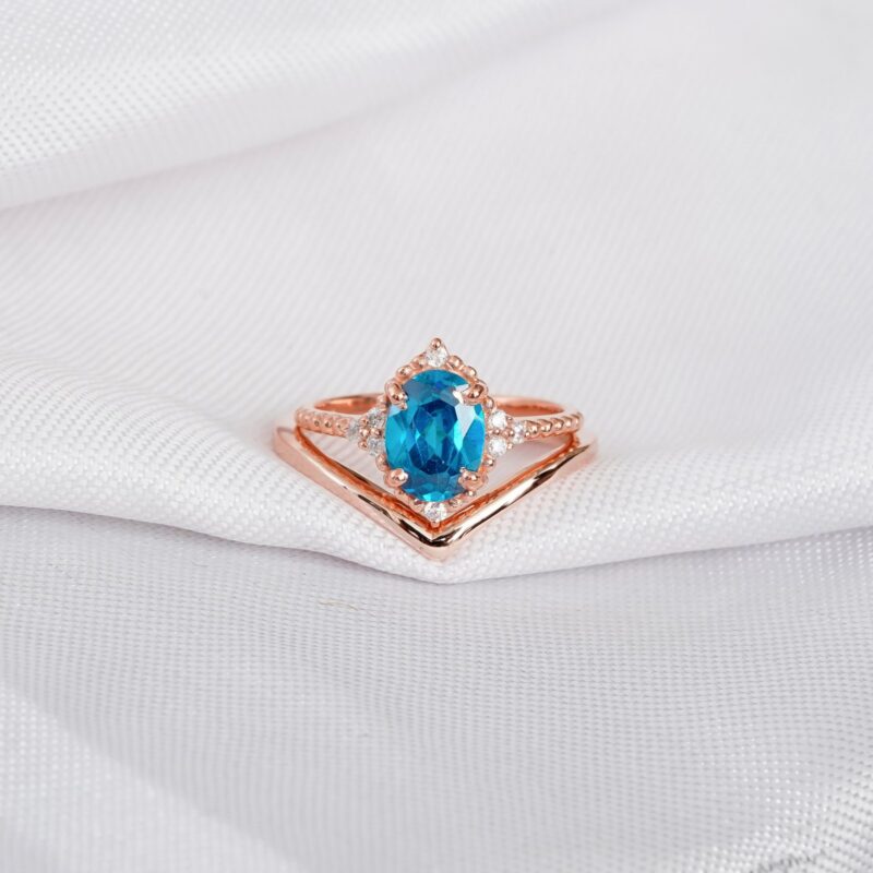 Blue Topaz Engagement Ring Set For Women