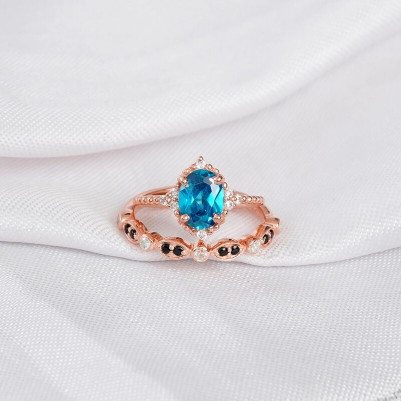 Blue Topaz Engagement Ring Set For Women
