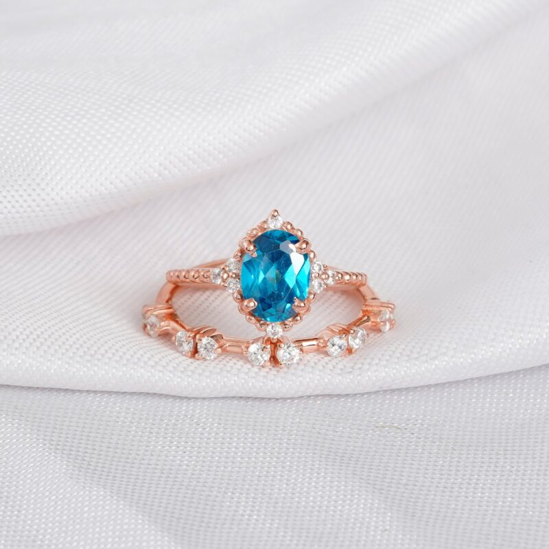 Blue Topaz Engagement Ring Set For Women